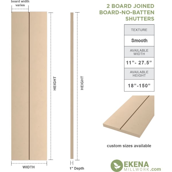 Rustic Two Board Joined Board-n-Batten Smooth Faux Wood Shutters W/No Batten, 11W X 52H